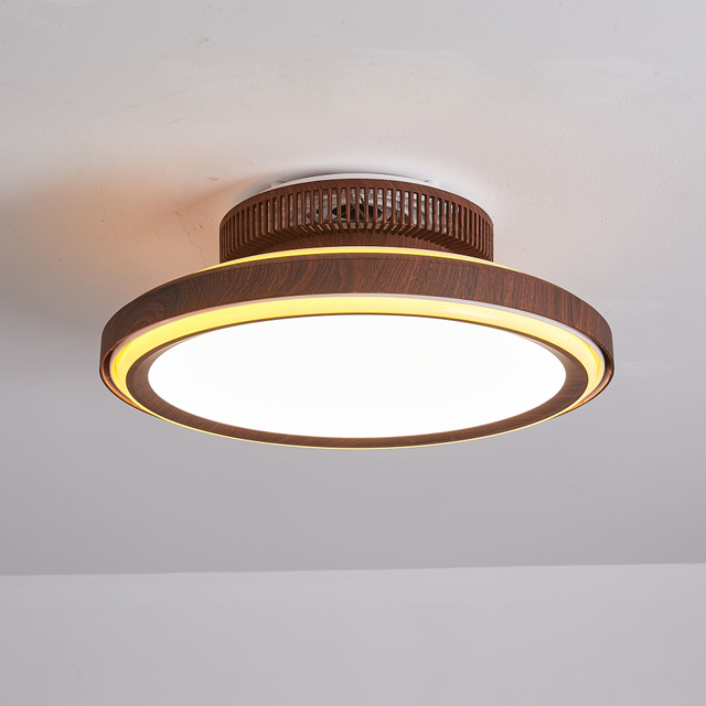  Bladeless Ceiling Fans with LightsWood grain, 6 Speeds Reversible Low Profile Ceiling Fan, Quiet DC Motor Ceiling Fan for Bedroom AP8036-2